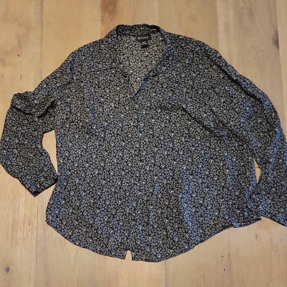 Lane Bryant 100% Silk Black Pattern Button Up Blouse Plus Size 18/20 - Picture 1 of 4